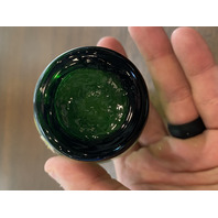 BEAUTIFUL VTG Green & Gold Art Glass Vase W/Enamel Flowers 6 7/8"H