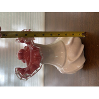 BEAUTIFUL VTG FENTON Milk Glass Peach Blow Ruffle Rim Silver Crest Vase 9"H