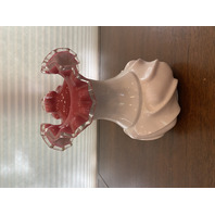 BEAUTIFUL VTG FENTON Milk Glass Peach Blow Ruffle Rim Silver Crest Vase 9"H