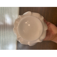 BEAUTIFUL VTG FENTON Milk Glass Peach Blow Ruffle Rim Silver Crest Vase 9"H