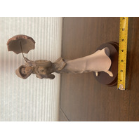 VINTAGE PUCCI Woman With Umbrella Art Sculpture/Figure W/Wood Base SIGNED 11.25"