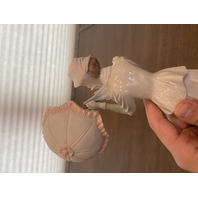 VINTAGE PUCCI Woman With Umbrella Art Sculpture/Figure W/Wood Base SIGNED 11.25"