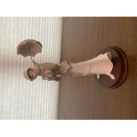 VINTAGE PUCCI Woman With Umbrella Art Sculpture/Figure W/Wood Base SIGNED 11.25"