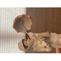 VINTAGE PUCCI Woman With Umbrella Art Sculpture/Figure W/Wood Base SIGNED 11.25"