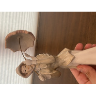 VINTAGE PUCCI Woman With Umbrella Art Sculpture/Figure W/Wood Base SIGNED 11.25"