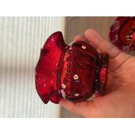 SET(2) BEAUTIFUL FENTON HAND PAINTED Red Candy Cane Rose Bowl Vases SIGNED 3.5"H