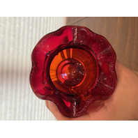 SET(2) BEAUTIFUL FENTON HAND PAINTED Red Candy Cane Rose Bowl Vases SIGNED 3.5"H