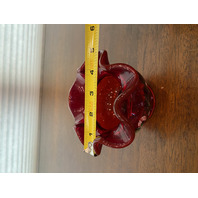 SET(2) BEAUTIFUL FENTON HAND PAINTED Red Candy Cane Rose Bowl Vases SIGNED 3.5"H