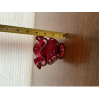 SET(2) BEAUTIFUL FENTON HAND PAINTED Red Candy Cane Rose Bowl Vases SIGNED 3.5"H