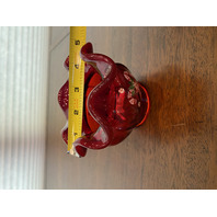 SET(2) BEAUTIFUL FENTON HAND PAINTED Red Candy Cane Rose Bowl Vases SIGNED 3.5"H