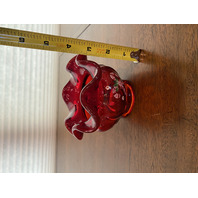 SET(2) BEAUTIFUL FENTON HAND PAINTED Red Candy Cane Rose Bowl Vases SIGNED 3.5"H