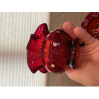 SET(2) BEAUTIFUL FENTON HAND PAINTED Red Candy Cane Rose Bowl Vases SIGNED 3.5"H