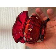 SET(2) BEAUTIFUL FENTON HAND PAINTED Red Candy Cane Rose Bowl Vases SIGNED 3.5"H