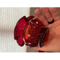 SET(2) BEAUTIFUL FENTON HAND PAINTED Red Candy Cane Rose Bowl Vases SIGNED 3.5"H