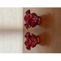 SET(2) BEAUTIFUL FENTON HAND PAINTED Red Candy Cane Rose Bowl Vases SIGNED 3.5"H