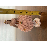 ANTIQUE DRESDEN Laced Porcelain Pink Dress Elegant Lady Figurine 6.25"H GERMANY