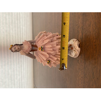 ANTIQUE DRESDEN Laced Porcelain Pink Dress Elegant Lady Figurine 6.25"H GERMANY