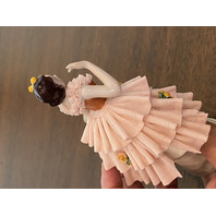 ANTIQUE DRESDEN Laced Porcelain Pink Dress Elegant Lady Figurine 6.25"H GERMANY