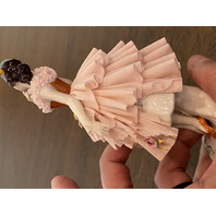 ANTIQUE DRESDEN Laced Porcelain Pink Dress Elegant Lady Figurine 6.25"H GERMANY