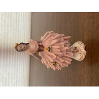 ANTIQUE DRESDEN Laced Porcelain Pink Dress Elegant Lady Figurine 6.25"H GERMANY