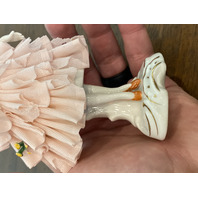 ANTIQUE DRESDEN Laced Porcelain Pink Dress Elegant Lady Figurine 6.25"H GERMANY