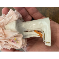 ANTIQUE DRESDEN Laced Porcelain Pink Dress Elegant Lady Figurine 6.25"H GERMANY