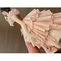 ANTIQUE DRESDEN Laced Porcelain Pink Dress Elegant Lady Figurine 6.25"H GERMANY