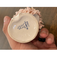 ANTIQUE DRESDEN Laced Porcelain Pink Dress Elegant Lady Figurine 6.25"H GERMANY