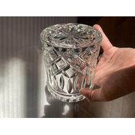 STUNNING VTG Crystal Diamond Pattern HEAVY Lidded Biscuit Jar 6.75"H