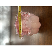 BEAUTIFUL VTG FENTON Pink/White Silver Crest Ruffled Rim Glass Melon Vase 5.5"H