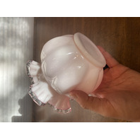 BEAUTIFUL VTG FENTON Pink/White Silver Crest Ruffled Rim Glass Melon Vase 5.5"H