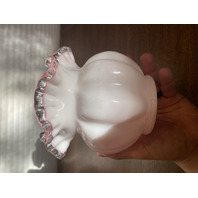 BEAUTIFUL VTG FENTON Pink/White Silver Crest Ruffled Rim Glass Melon Vase 5.5"H