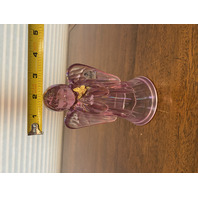 BEAUTIFUL Pink Iridescent Art Glass Angel Figurine W/Gold Butterfly & LABEL 6"H