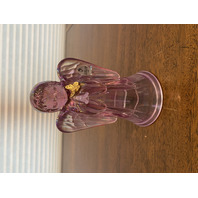 BEAUTIFUL Pink Iridescent Art Glass Angel Figurine W/Gold Butterfly & LABEL 6"H