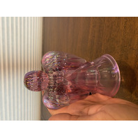 BEAUTIFUL Pink Iridescent Art Glass Angel Figurine W/Gold Butterfly & LABEL 6"H