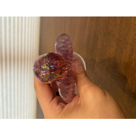 BEAUTIFUL Pink Iridescent Art Glass Angel Figurine W/Gold Butterfly & LABEL 6"H