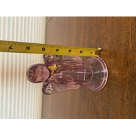 BEAUTIFUL Pink Iridescent Art Glass Angel Figurine W/Gold Butterfly & LABEL 6"H