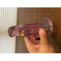 BEAUTIFUL Pink Iridescent Art Glass Angel Figurine W/Gold Butterfly & LABEL 6"H