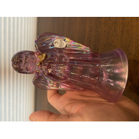 BEAUTIFUL Pink Iridescent Art Glass Angel Figurine W/Gold Butterfly & LABEL 6"H