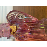 BEAUTIFUL Pink Iridescent Art Glass Angel Figurine W/Gold Butterfly & LABEL 6"H