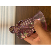 BEAUTIFUL Pink Iridescent Art Glass Angel Figurine W/Gold Butterfly & LABEL 6"H