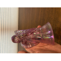 BEAUTIFUL Pink Iridescent Art Glass Angel Figurine W/Gold Butterfly & LABEL 6"H