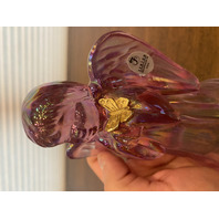 BEAUTIFUL Pink Iridescent Art Glass Angel Figurine W/Gold Butterfly & LABEL 6"H