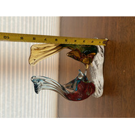 STUNNING MURANO Multicolored Two Fish On Pedestal Glass Sculpture W/LABEL 8.25"H