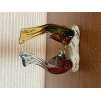 STUNNING MURANO Multicolored Two Fish On Pedestal Glass Sculpture W/LABEL 8.25"H