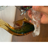 STUNNING MURANO Multicolored Two Fish On Pedestal Glass Sculpture W/LABEL 8.25"H