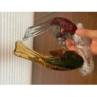 STUNNING MURANO Multicolored Two Fish On Pedestal Glass Sculpture W/LABEL 8.25"H