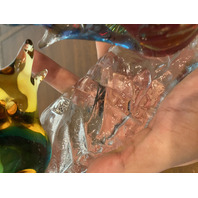 STUNNING MURANO Multicolored Two Fish On Pedestal Glass Sculpture W/LABEL 8.25"H