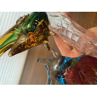 STUNNING MURANO Multicolored Two Fish On Pedestal Glass Sculpture W/LABEL 8.25"H