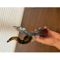 STUNNING MURANO Multicolored Two Fish On Pedestal Glass Sculpture W/LABEL 8.25"H